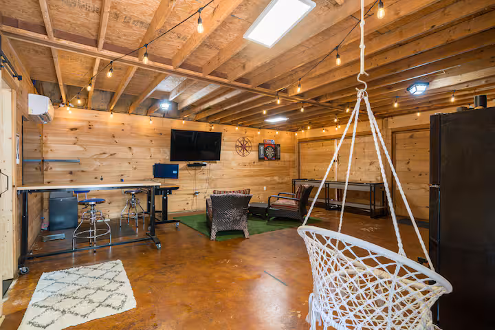 The cabin exterior tucked into the North Georgia woods