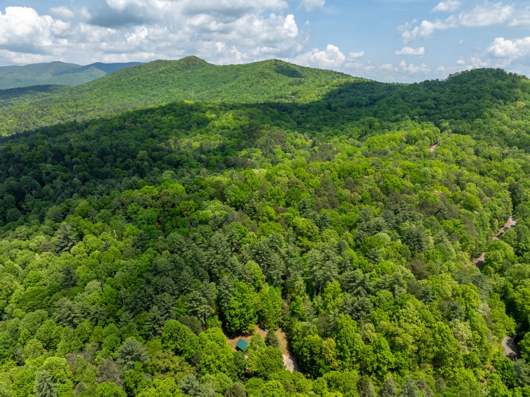Aerial view of the North Georgia mountains surrounding the cabin
